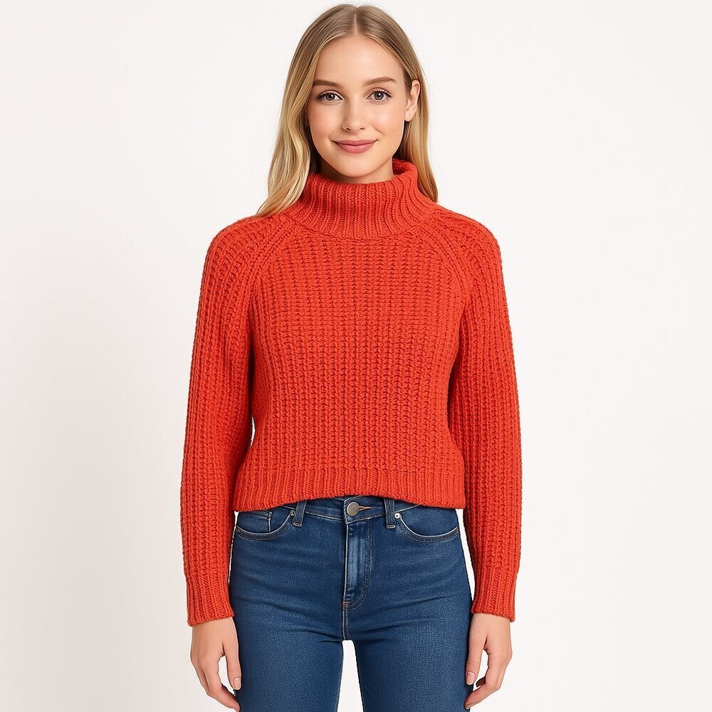 MINKPINK Stevie Coral Red Knit Turtleneck cable knit wool luxury oversized prep